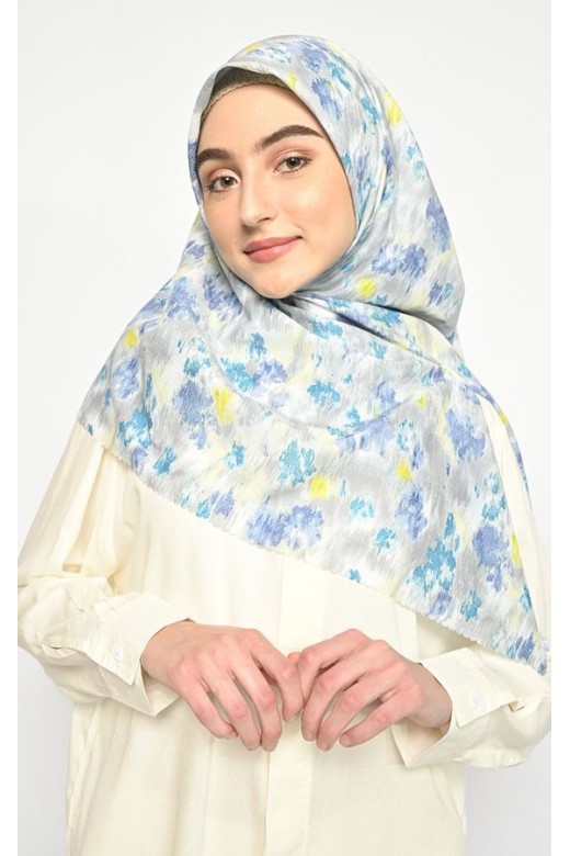 Hijab Segi Empat Lyodra Blue Jahit Tepi